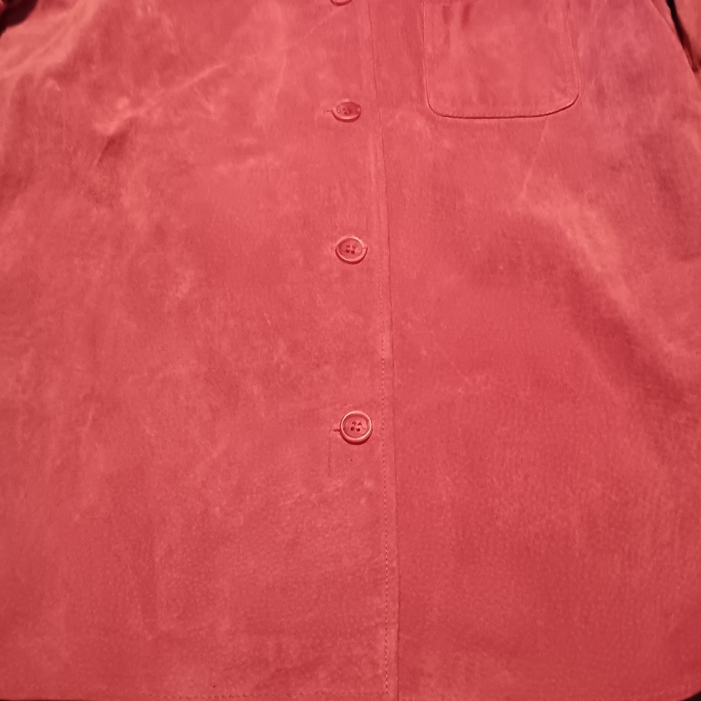 Vintage dusty rose leather suede jacket button front - Picture 2 of 7
